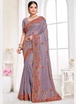 Two Tone Silk Grey Wedding Wear Khatli Work Saree